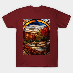 Stained Glass Window Of Autumn Scene T-Shirt